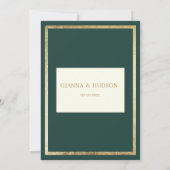 Minimalistische ivoorgouden bosgroene glam RSVP Kaart (Achterkant)