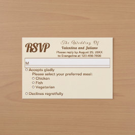 Minimalistische Ivoorkleurige met Bruine Tekst Tro RSVP Kaartje