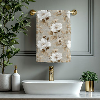 Minimalistische ivoorwitte bloemen aardse badhandd bad handdoek