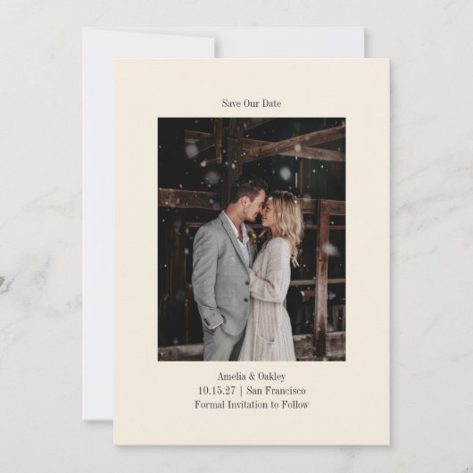Minimalistische Ivoren Ecru Elegante Trouwfoto op  Save The Date (Voorkant)