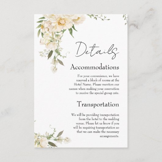 Minimalistische Ivory Bliss bruiloft details Informatiekaartje (Voorkant)