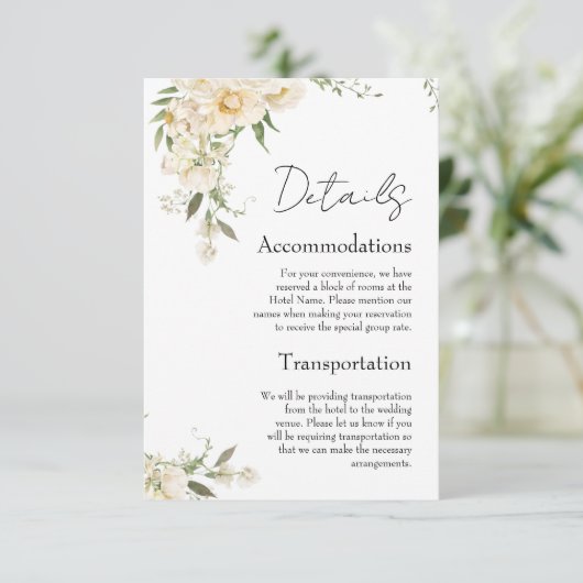 Minimalistische Ivory Bliss bruiloft details Informatiekaartje (Staand voorkant)