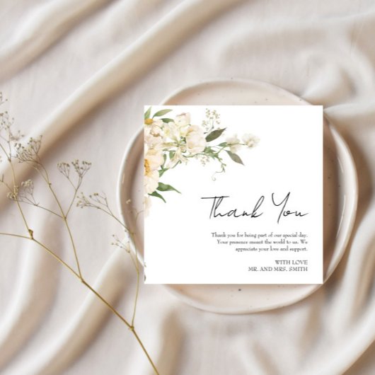 Minimalistische Ivory Bliss trouwfoto Bedankkaart