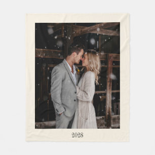 Minimalistische Ivory Ecru Zwart Elegant Bruiloft  Fleece Deken