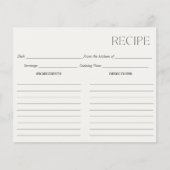 Minimalistische Ivory Recept Kaart (Voorkant)