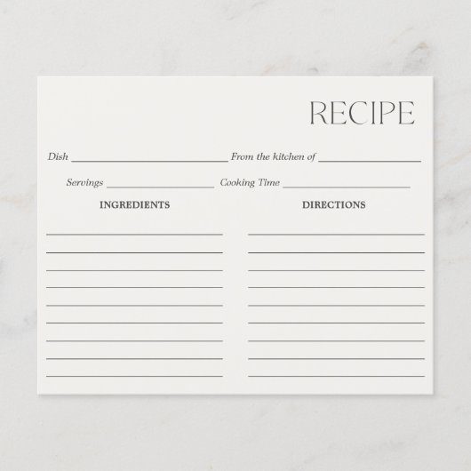 Minimalistische Ivory Recept Kaart (Voorkant)