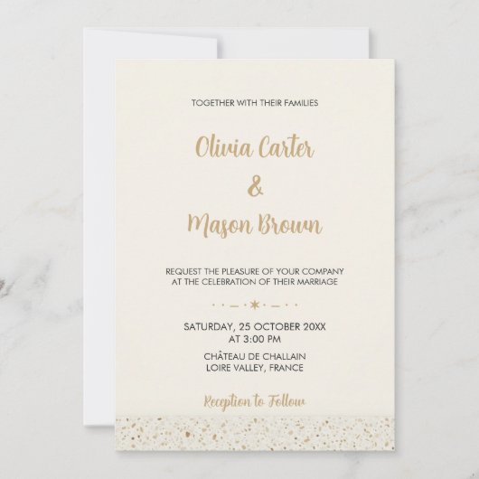 Minimalistische Ivory Terrazzo bruiloft uitnodigin Kaart (Voorkant)