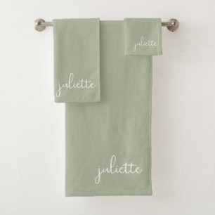 Minimalistische Jade Salie Gepersonaliseerd Bad Handdoek