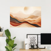 Minimalistische Japandi Mountain Art, Neutrale Pri Poster (Thuiskantoor)