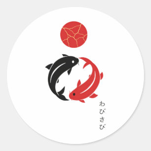 Minimalistische Japanse Koi Vis Wabi Sabi Zen Kuns Ronde Sticker