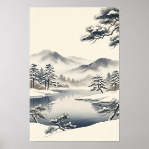 Minimalistische Japanse stijl winterlandschapskuns Poster