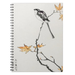 Minimalistische Japanse Vogel op Autumn Branch Art Notitieboek