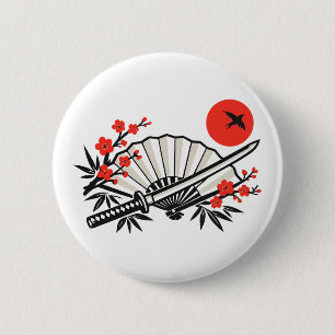 Minimalistische Japanse Vouwventilator Rode Zon Es Ronde Button 5,7 Cm