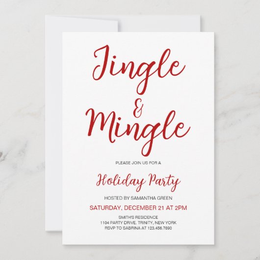 Minimalistische Jingle en Mingle Christmas Party Kaart (Voorkant)