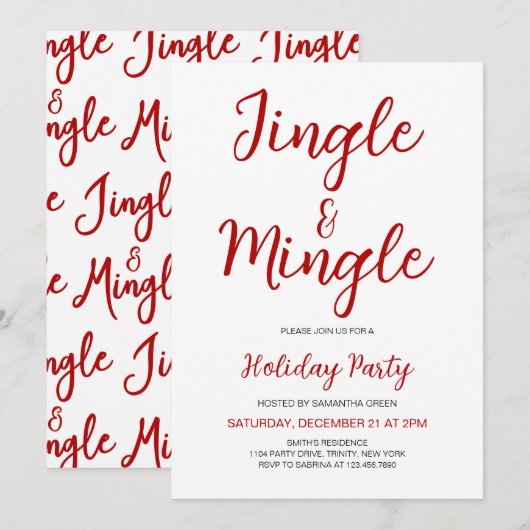 Minimalistische Jingle en Mingle Christmas Party Kaart (Voorkant / Achterkant)
