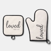 Minimalistische Johannes 3:16 Liefde Ovenwant & Pannenlap Set (Voorkant)