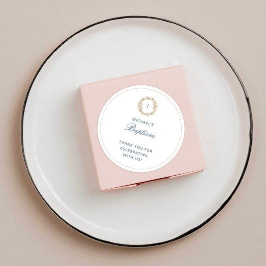 Minimalistische jongen Baptisme Christening Golden Ronde Sticker