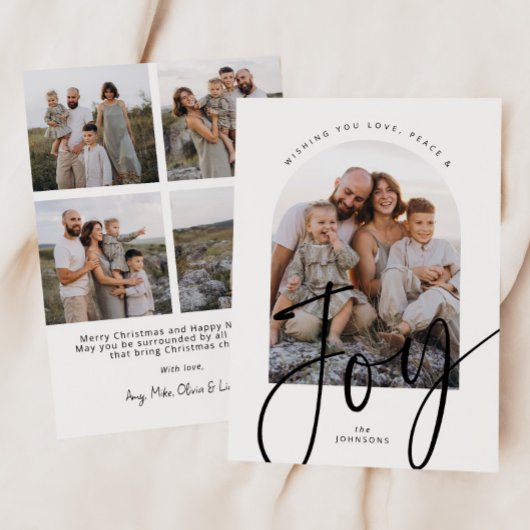 Minimalistische Joy Modern Script Arch Foto Kerstm Feestdagenkaart