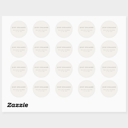Minimalistische ‘Just Engaged’ Sticker | Warm Wit (Vel)