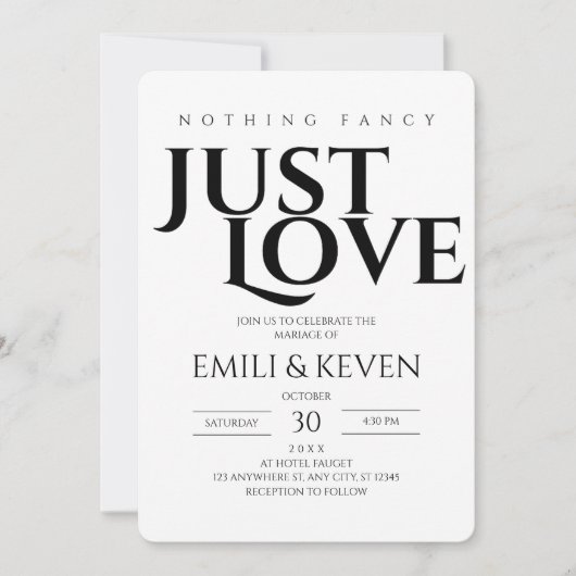 Minimalistische Just Love bruiloft uitnodiging (Voorkant)