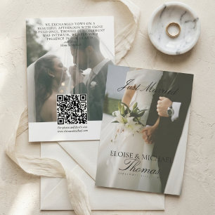Minimalistische 'Just Married 2 Foto QR Code' Huwe Aankondiging