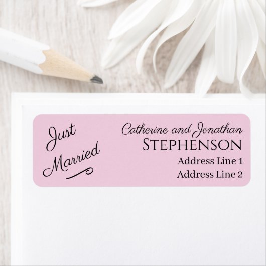 Minimalistische 'Just Married' retouradreslabels Etiket (Insitu)