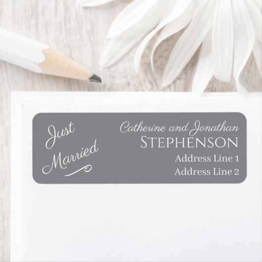 Minimalistische 'Just Married' Retouradreslabels Etiket (Insitu)