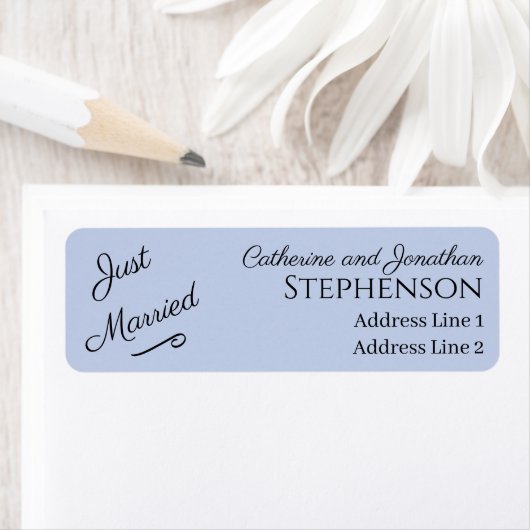 Minimalistische 'Just Married' retouradreslabels Etiket (Insitu)