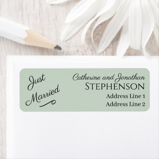 Minimalistische 'Just Married' retouradreslabels Etiket (Insitu)