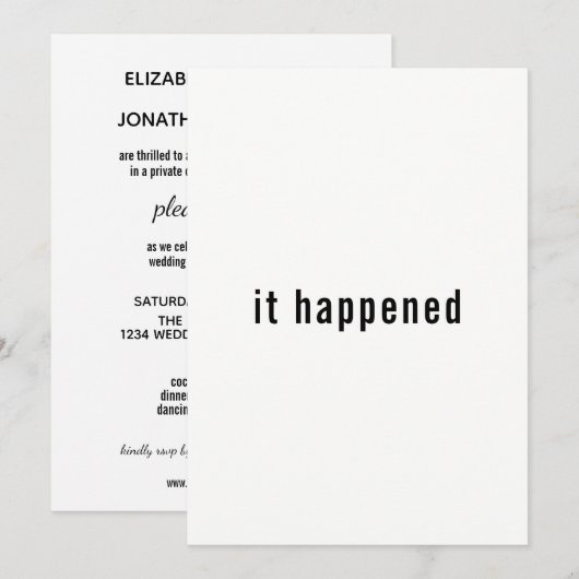 Minimalistische Just Married-uitnodiging Ontvangst Kaart (Voorkant / Achterkant)