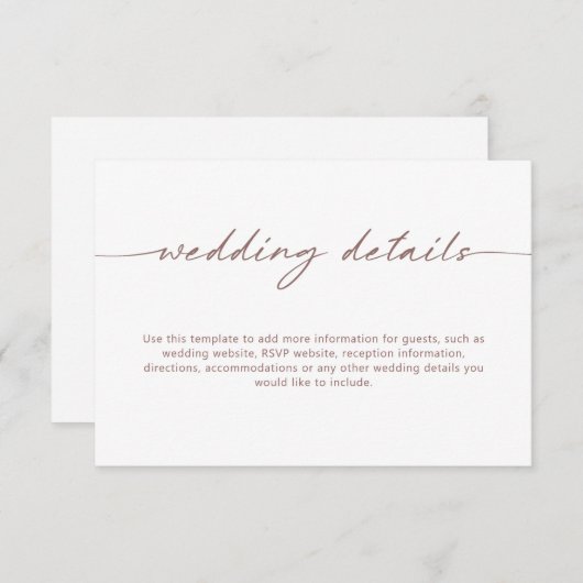 Minimalistische Kaart met details over bruiloft (Voorkant / Achterkant)
