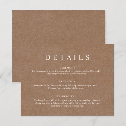 Minimalistische Kaart met details van Rustic Kraft (Voorkant / Achterkant)