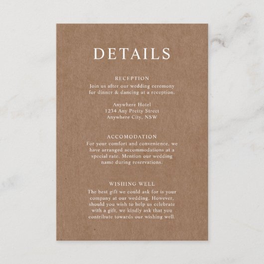 Minimalistische Kaart met details van Rustic Kraft (Voorkant)