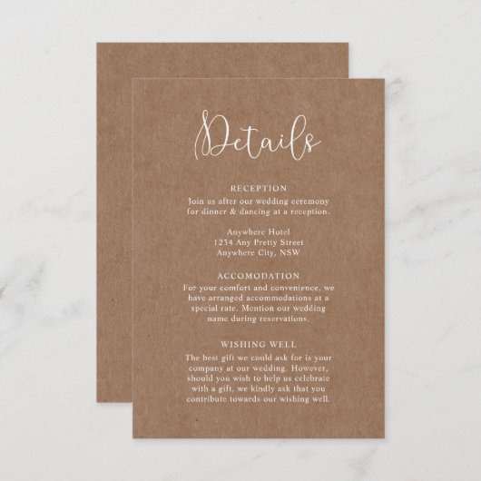 Minimalistische Kaart met details van Rustic Kraft (Voorkant / Achterkant)