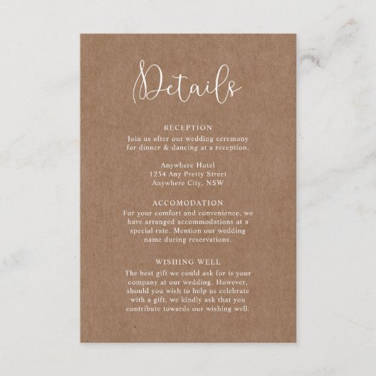 Minimalistische Kaart met details van Rustic Kraft (Voorkant)