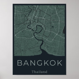 Minimalistische kaart van Bangkok - Green & Black  Poster