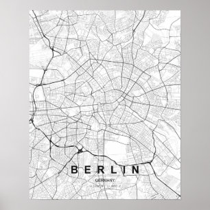 Minimalistische kaart van Berlijn (Zwart & Wit) Poster