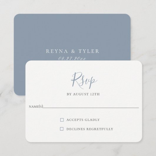 Minimalistische Kaart van Dusty Blue Wedding RSVP (Voorkant / Achterkant)