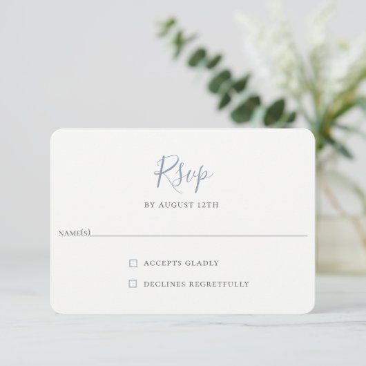 Minimalistische Kaart van Dusty Blue Wedding RSVP (Staand voorkant)