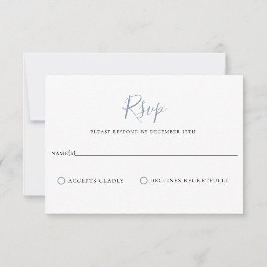 Minimalistische Kaart van Dusty Blue Wedding RSVP (Voorkant)