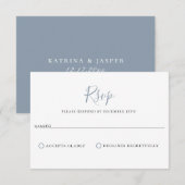 Minimalistische Kaart van Dusty Blue Wedding RSVP (Voorkant / Achterkant)