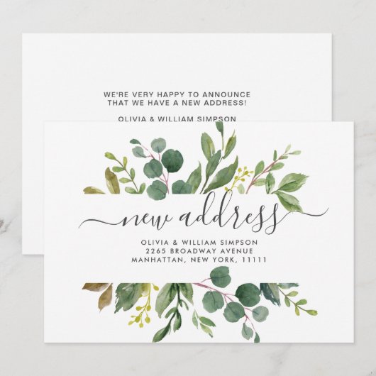 Minimalistische Kaart van Greenery Moving Announce (Voorkant / Achterkant)