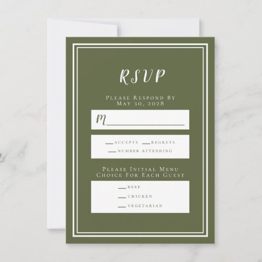 Minimalistische Kaart van het Olive Green Wedding (Voorkant)