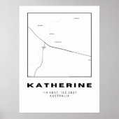 Minimalistische kaart van Katherine met coördinate Poster (Voorkant)