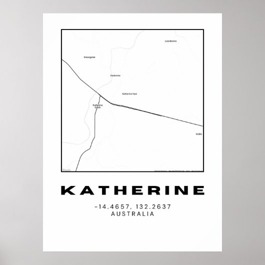 Minimalistische kaart van Katherine met coördinate Poster (Voorkant)