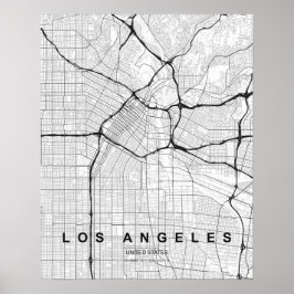 Minimalistische kaart van Los Angeles (Zwart & Wit Poster