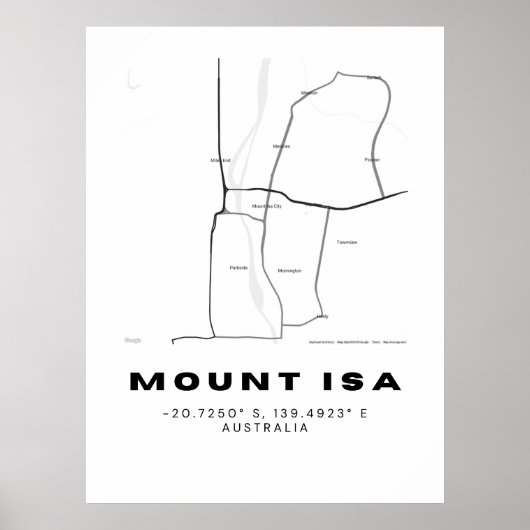 Minimalistische kaart van Mount Isa met coördinate Poster (Voorkant)