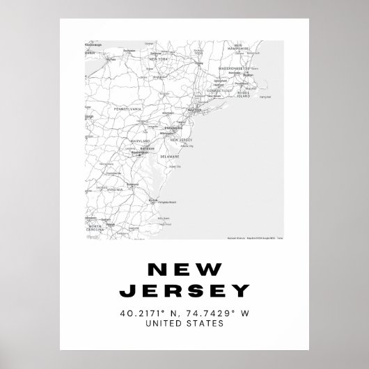 Minimalistische kaart van New Jersey Art - Black a Poster (Voorkant)