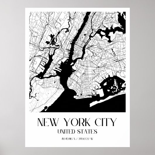 Minimalistische kaart van New York City - Modern W Poster (Voorkant)