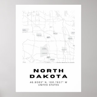 Minimalistische kaart van North Dakota Poster